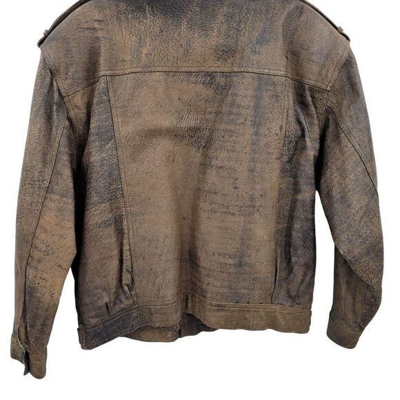 Vintage 80's Leather Jacket Flight Bomber Maverick Top Gun Distressed Brown XL - Picture 16 of 17